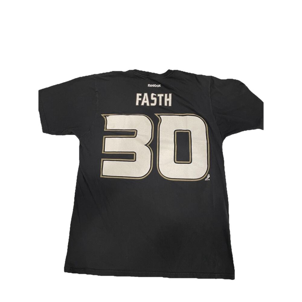 Anaheim Ducks Shirt Mens Large Black NHL Hockey Fasth #30 Graphic Tee Reebok